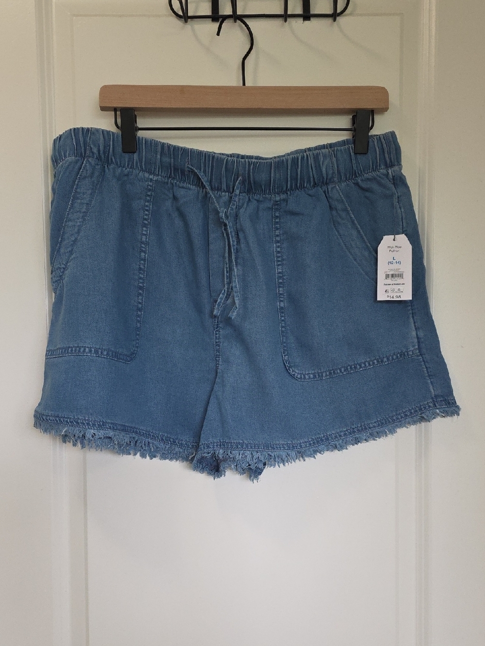 Time and Tru Light Blue High Waist Shorts with Frayed Hem
